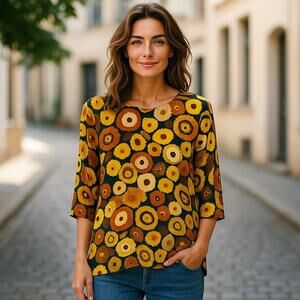 Laska Women’s Colorful  Summer Silk Blouse Medium